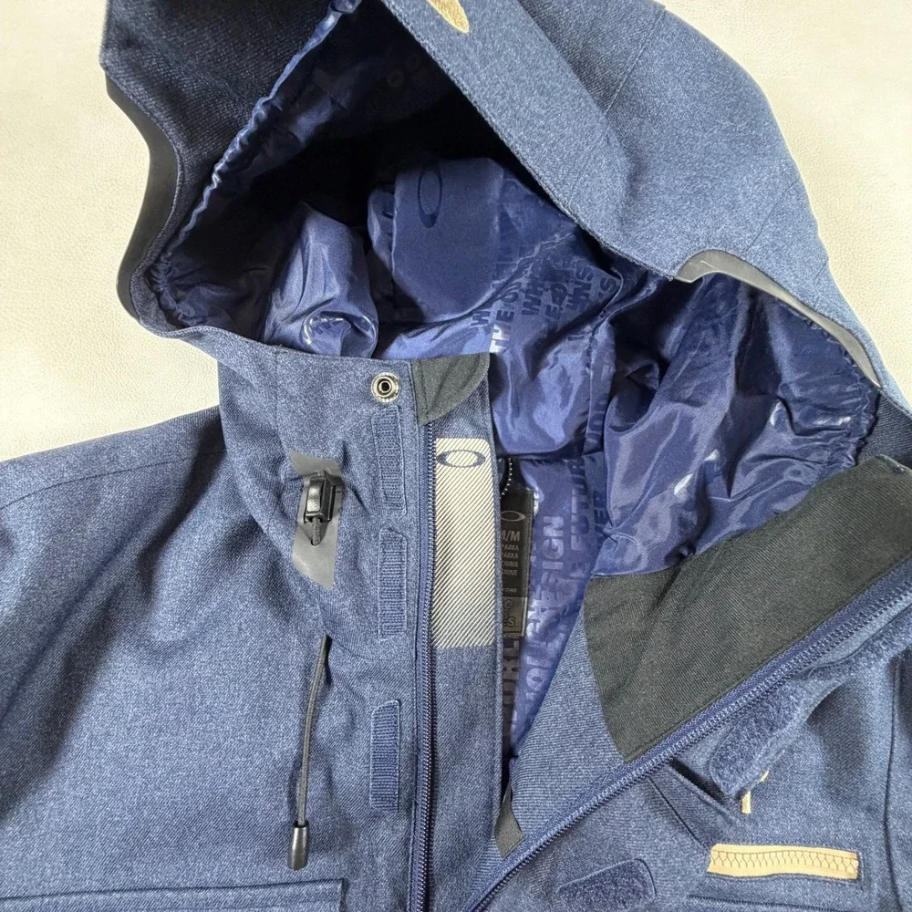 Oakley Pro Rider Series Parka Mens Medium Navy Blue Tan Hooded Ski Snow Jacket